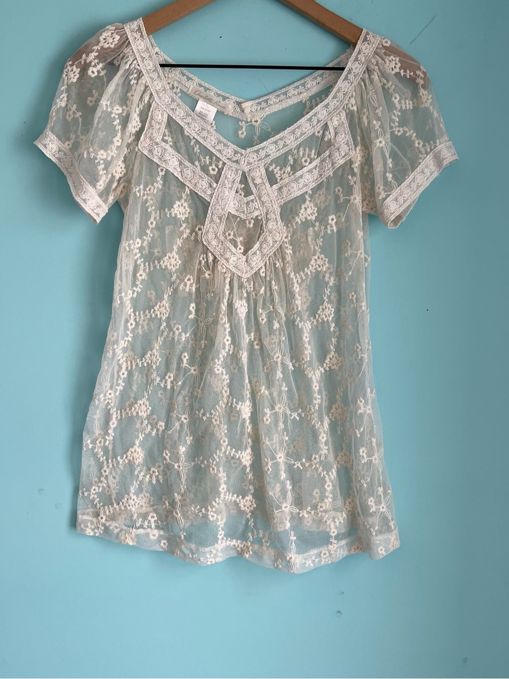 Charlotte Russe Vintage Floral Mesh Crochet Lace Babydoll Top S Gypsy Wanderlust
